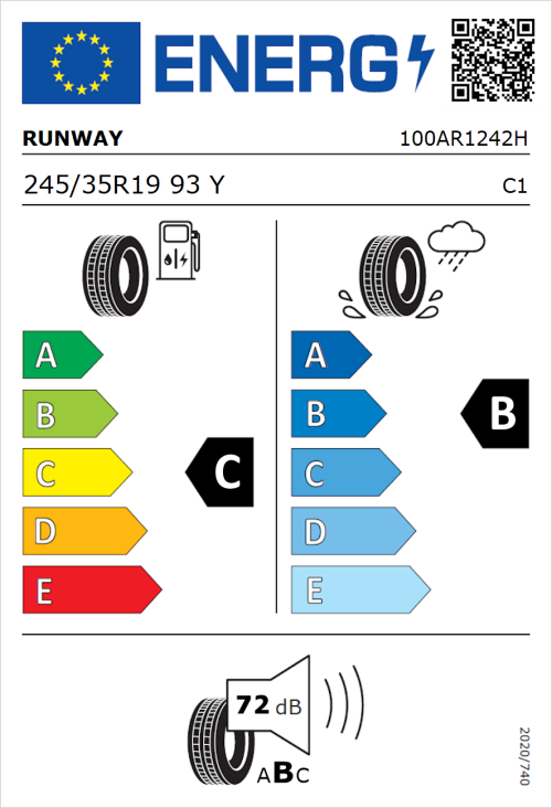 Tyre Label for Runway Enduro Sport 245/35R19 93Y