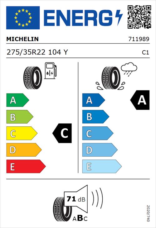 Tyre Label for Michelin Pilot Sport 4 S 275/35R22 104Y