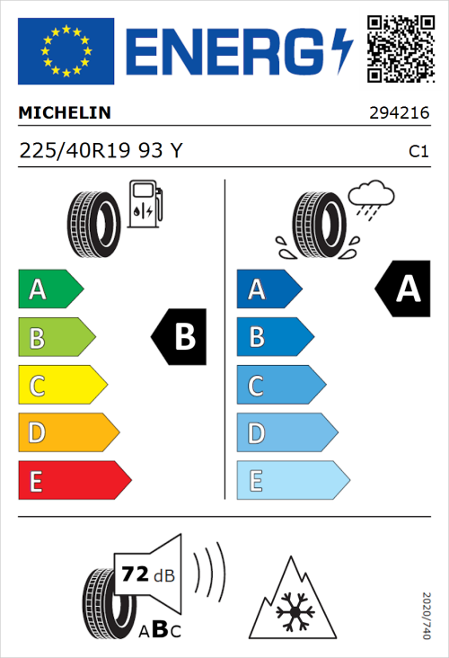 Tyre Label for Michelin CrossClimate 3 225/40R19 93Y