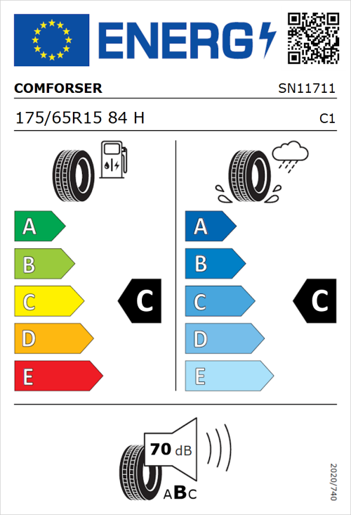 Tyre Label for Comforser CF600 175/65R15 84H